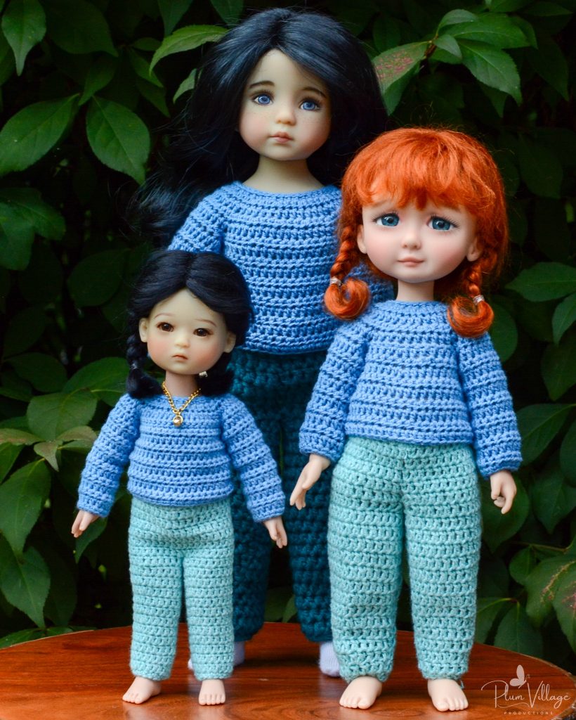 Three Dolls, Three Matching Crochet Sweaters